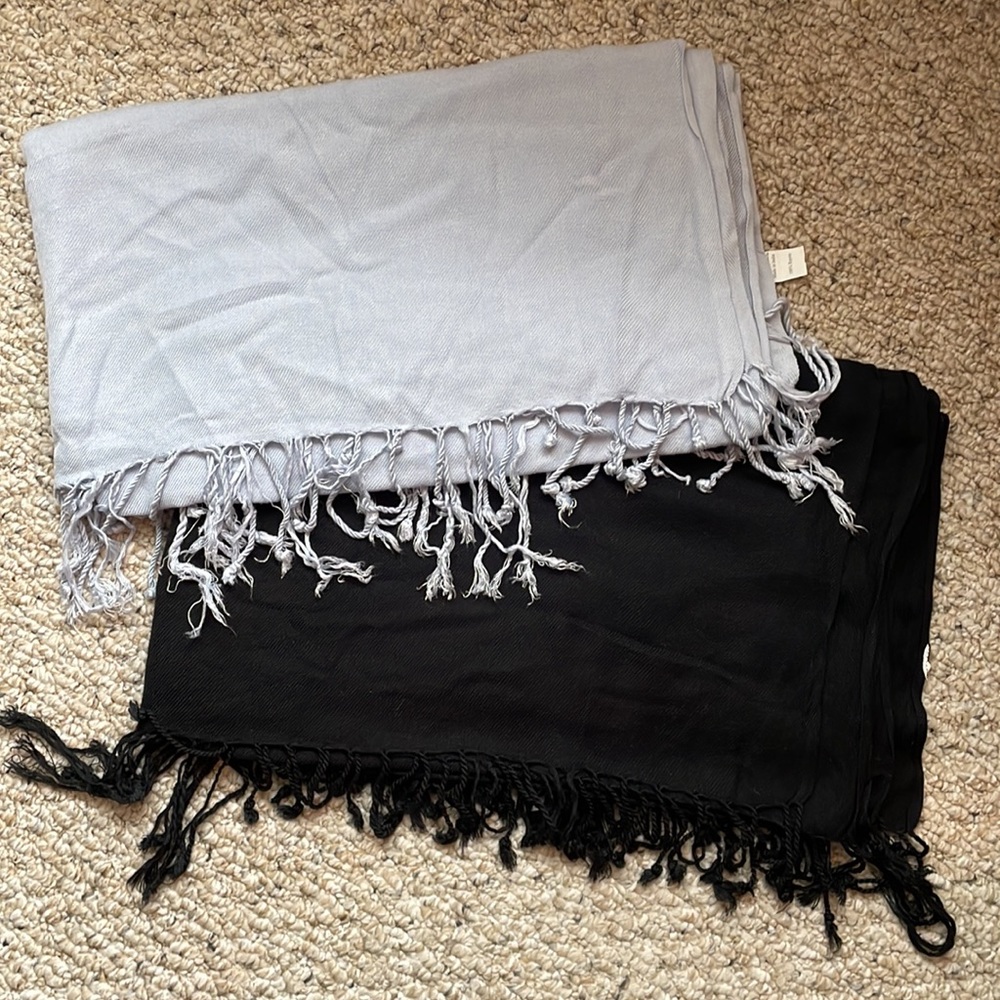 Large Fringe Shaws Bundle of 2 (Blue & Black)